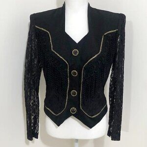 𝅺vintage Savoy's Black Rayon & Lace Jacket w/ Fringe